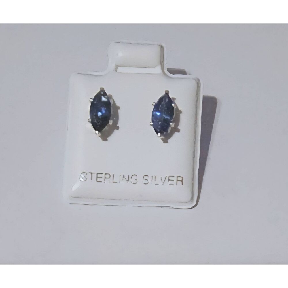 NEW~1 Ct. Marquise Cut Lab Blue Sapphire Gemstone Stud Earrings~.925SS